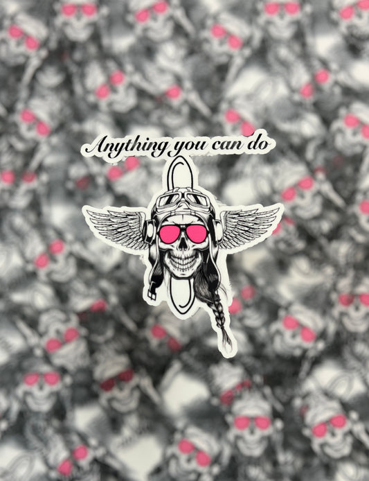 Female Aviator Sticker, "Anything You Can Do...."